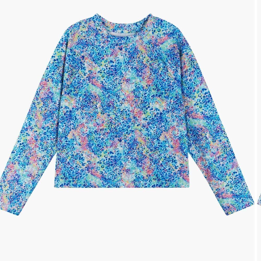 Andy & Evan blue splatter print long sleeve UPF 50 rash guard NWT